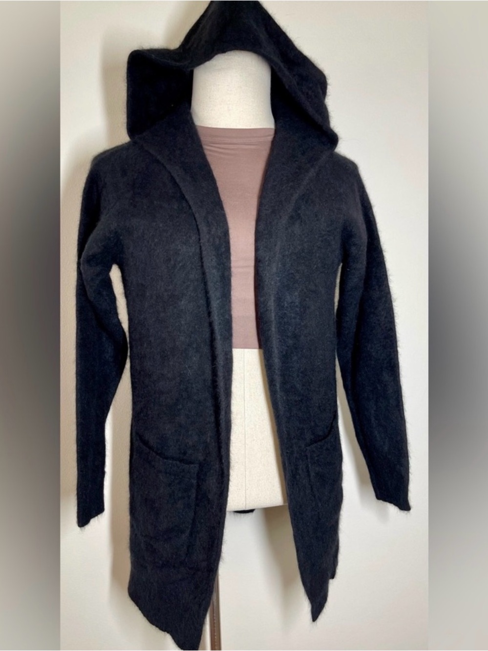 Unsubscribe | Cozy Hooded Cardigan | Black | Raccoon | Large